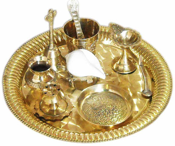 Complete Arati Set (Brass) - 9" INCH (MEDIUM SIZE) - Touchstone Media