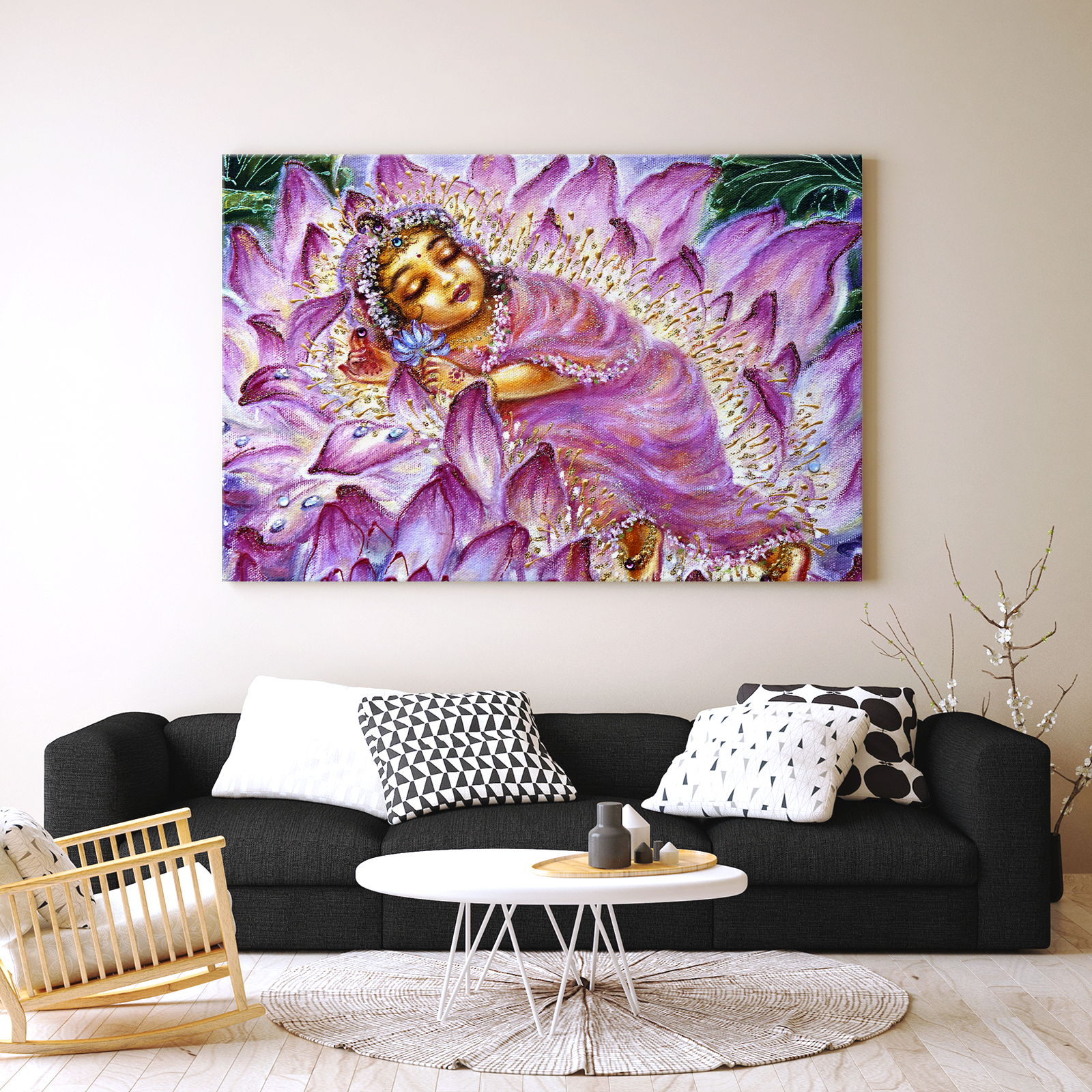 Sri Radharani on Lotus in Canvas 36 x 24 - in - Canvas