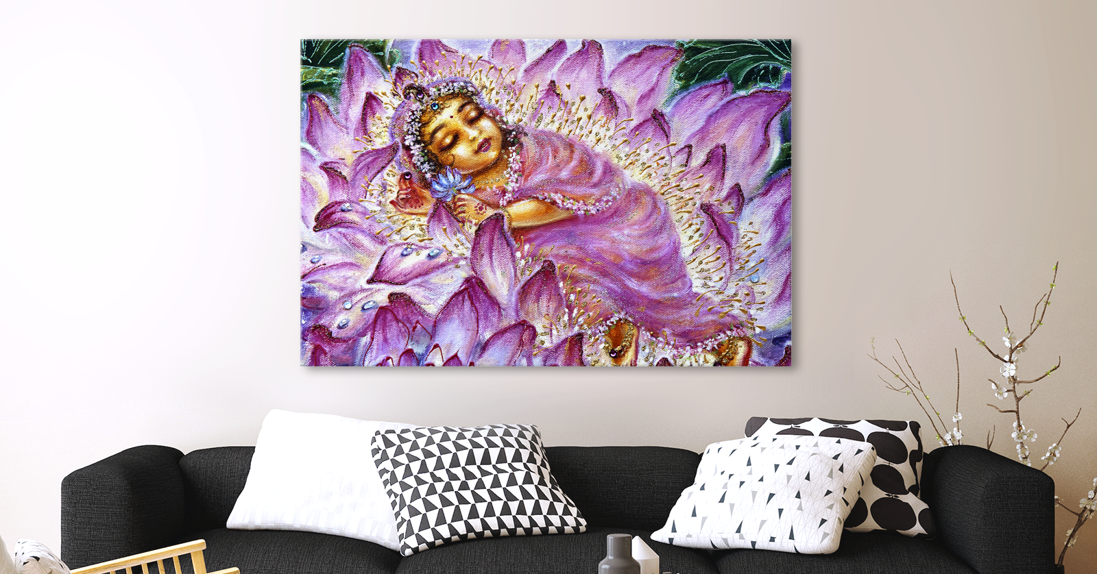 Sri Radharani on Lotus in Canvas 36 x 24 - Canvas